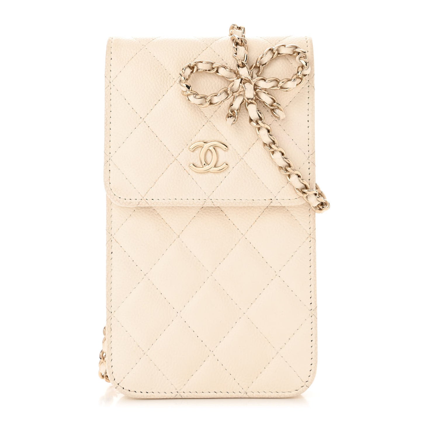 Caviar Quilted Bow Phone Holder White