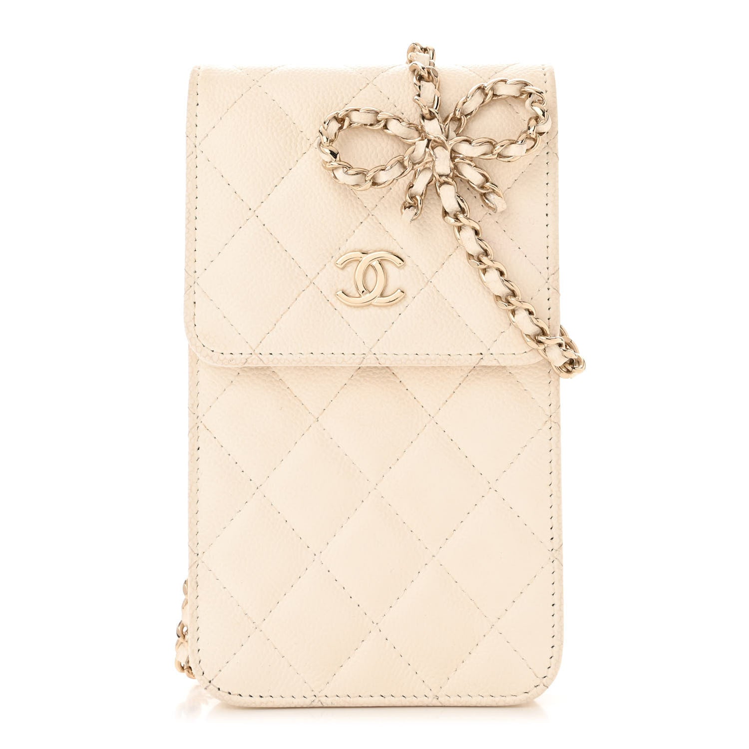 Chanel Caviar Quilted Bow Phone Holder White 1 of 14