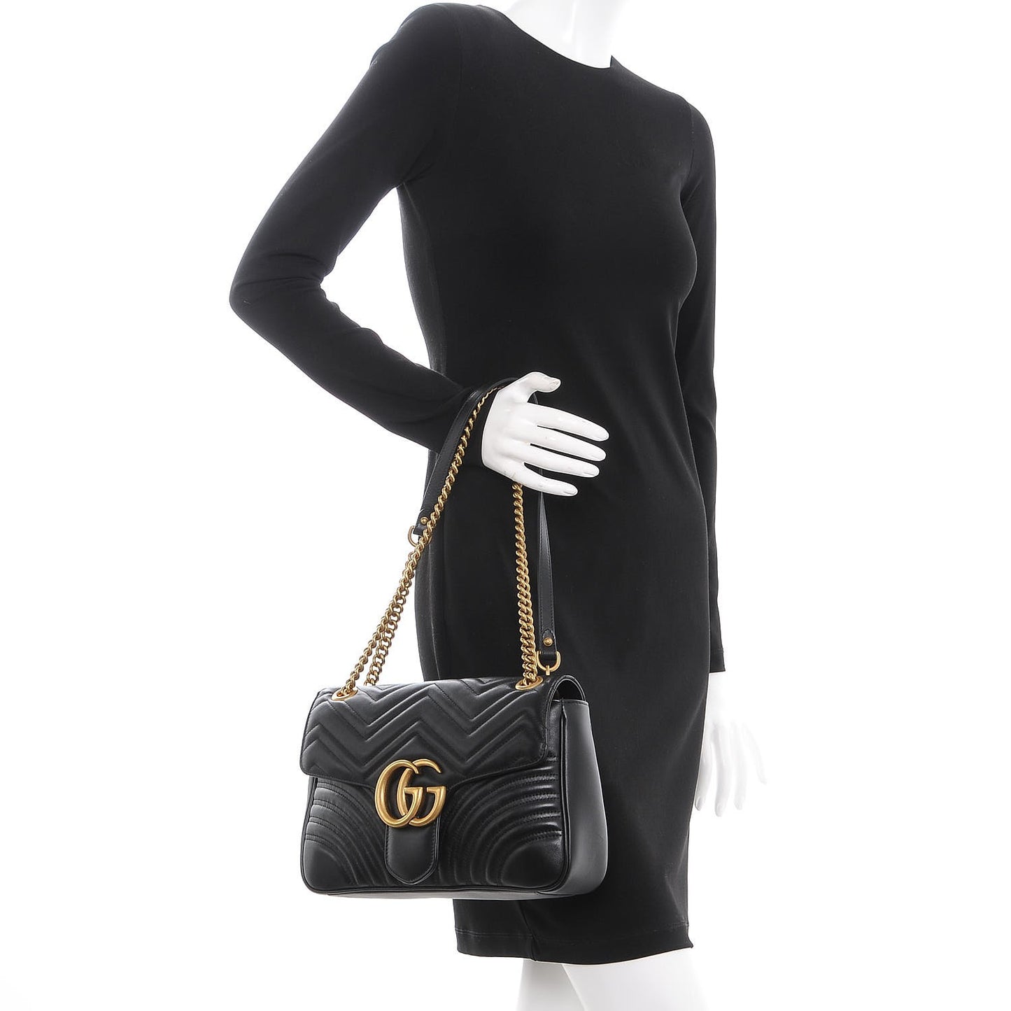 Calfskin Matelasse Medium GG Marmont Shoulder Bag Black
