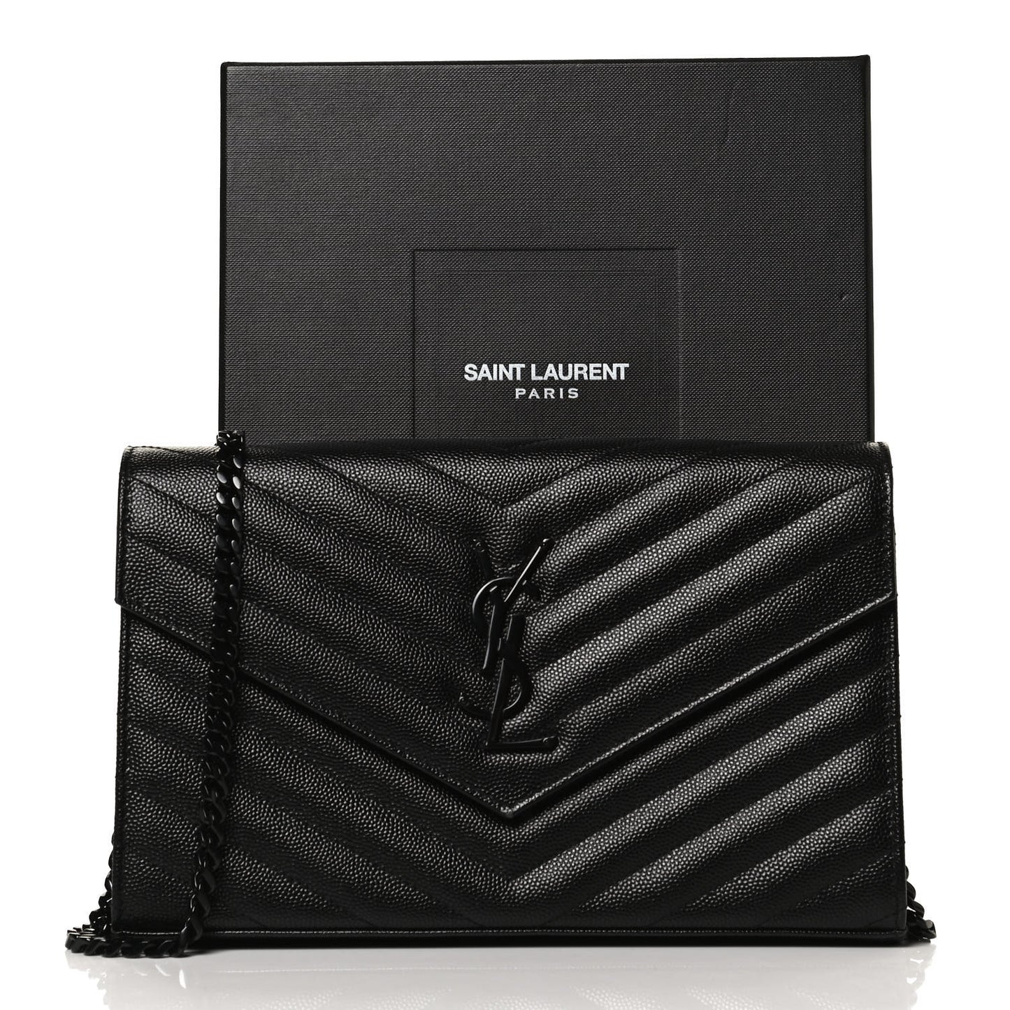 Grain De Poudre Matelasse Chevron Monogram Chain Wallet Black