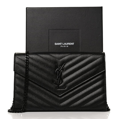 Saint Laurent Grain De Poudre Matelasse Chevron Monogram Chain Wallet Black 11 of 11