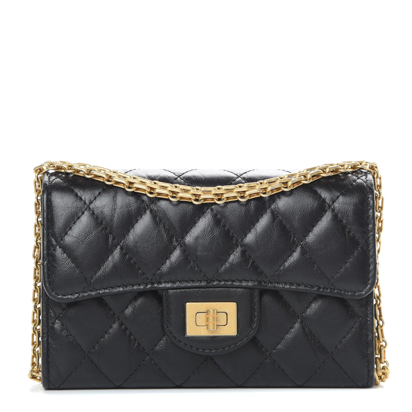 Aged Calfskin Quilted 2.55 Reissue Clutch With Chain Black