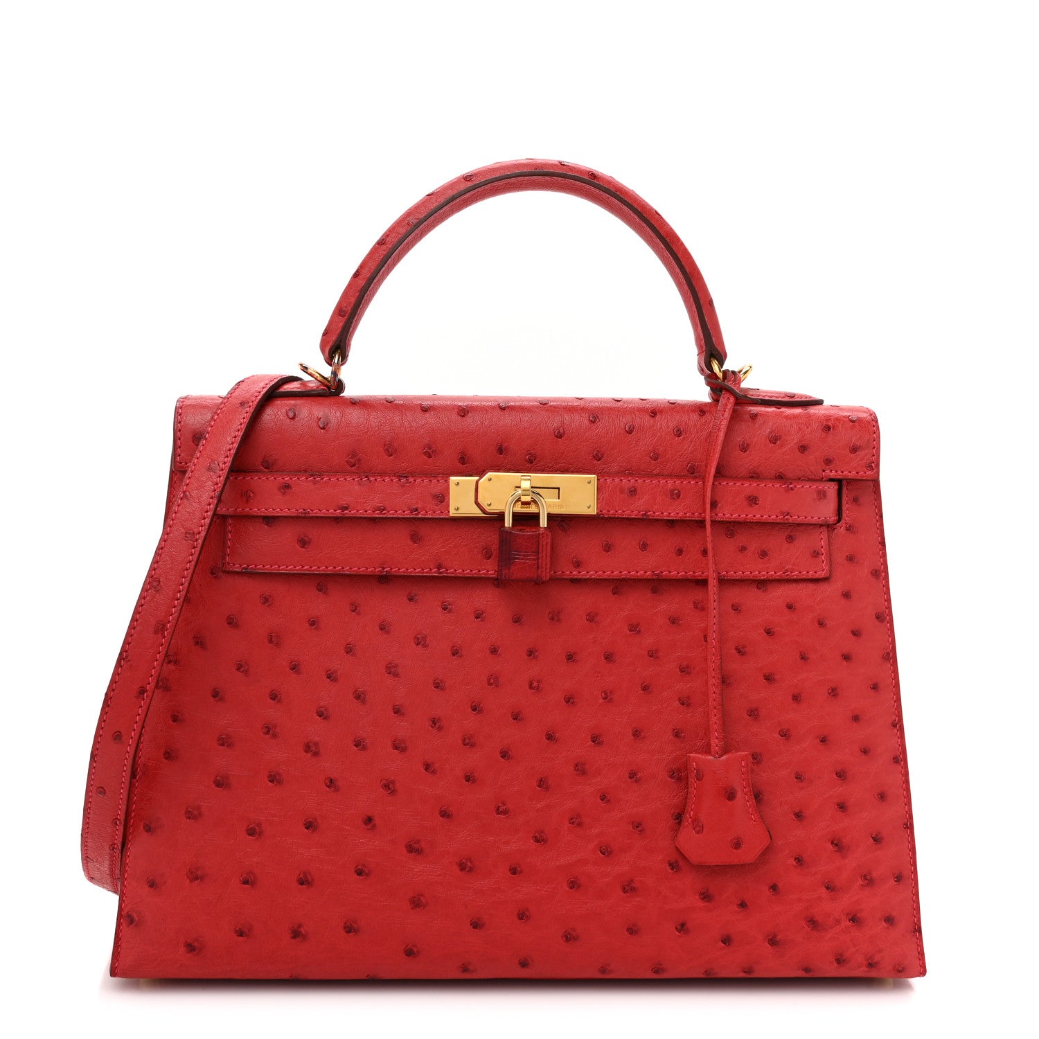 Hermes Ostrich Kelly Sellier 32 Rouge Vif 1 of 16