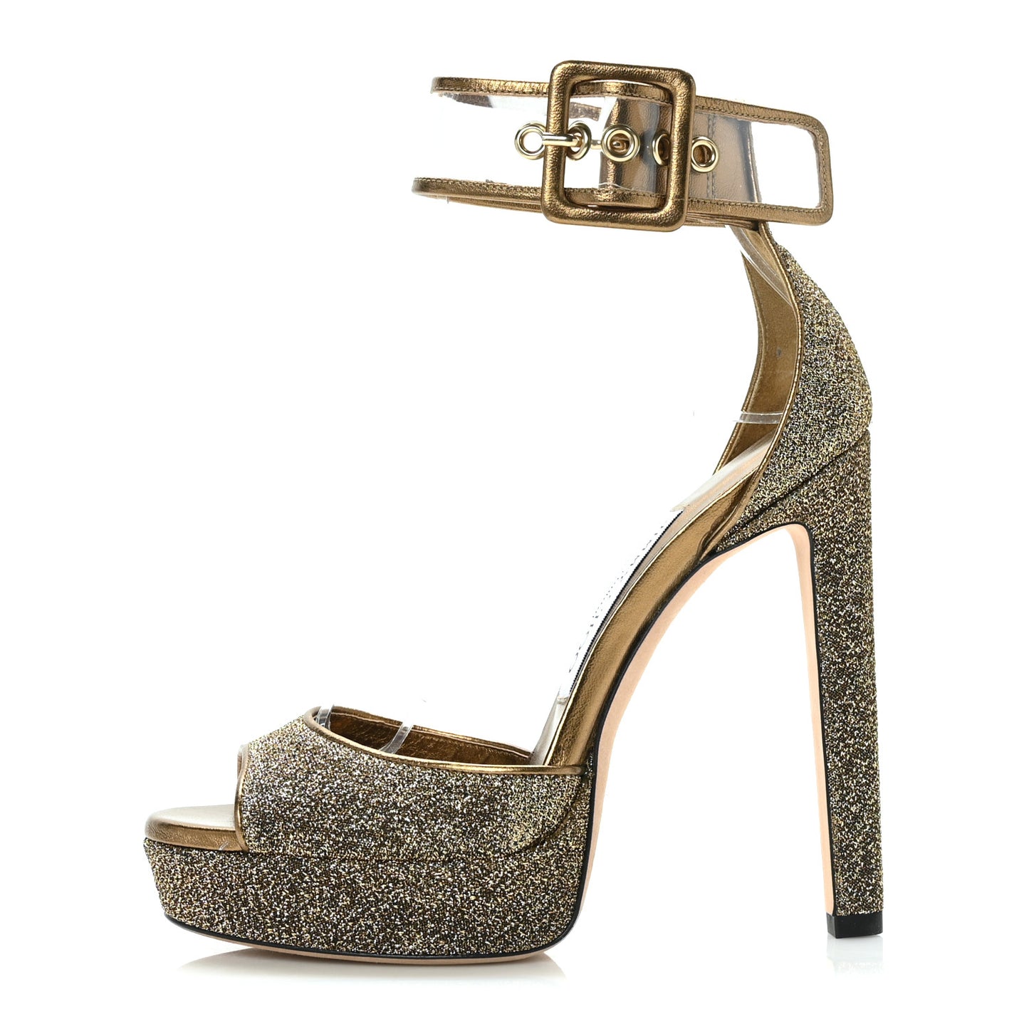 Metallic Lurex Perspex Mayner 130 Platform Sandals 35.5 Gold Clear