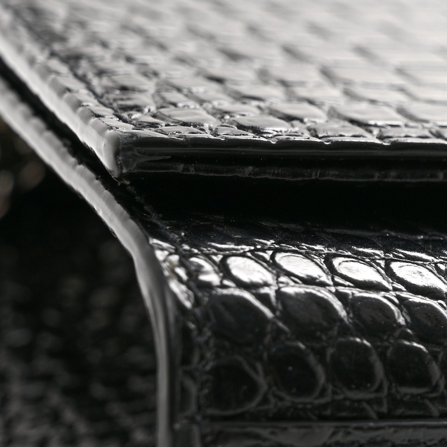 Calfskin Crocodile Embossed Small Classic Monogram Kate Tassel Satchel Black