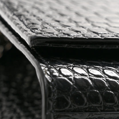 Saint Laurent Calfskin Crocodile Embossed Small Classic Monogram Kate Tassel Satchel Black 12 of 13