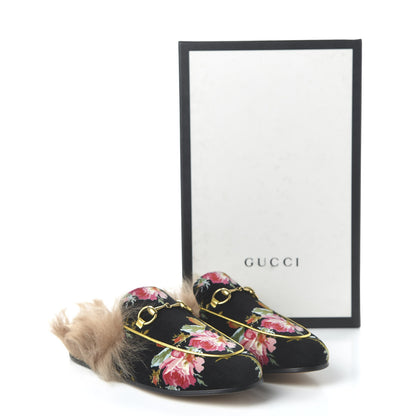 Gucci Velvet Fur Floral Womens Princetown Slippers 36 Black 8 of 8