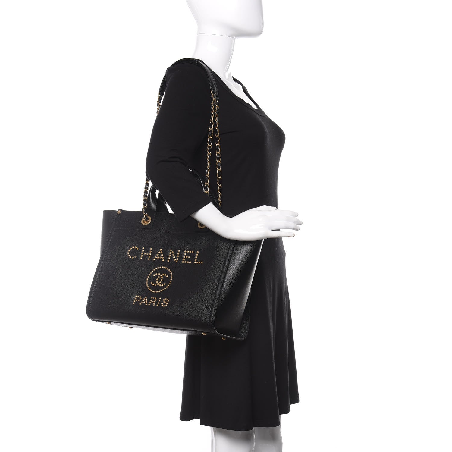 Chanel Caviar Small Studded Deauville Tote Black 2 of 11