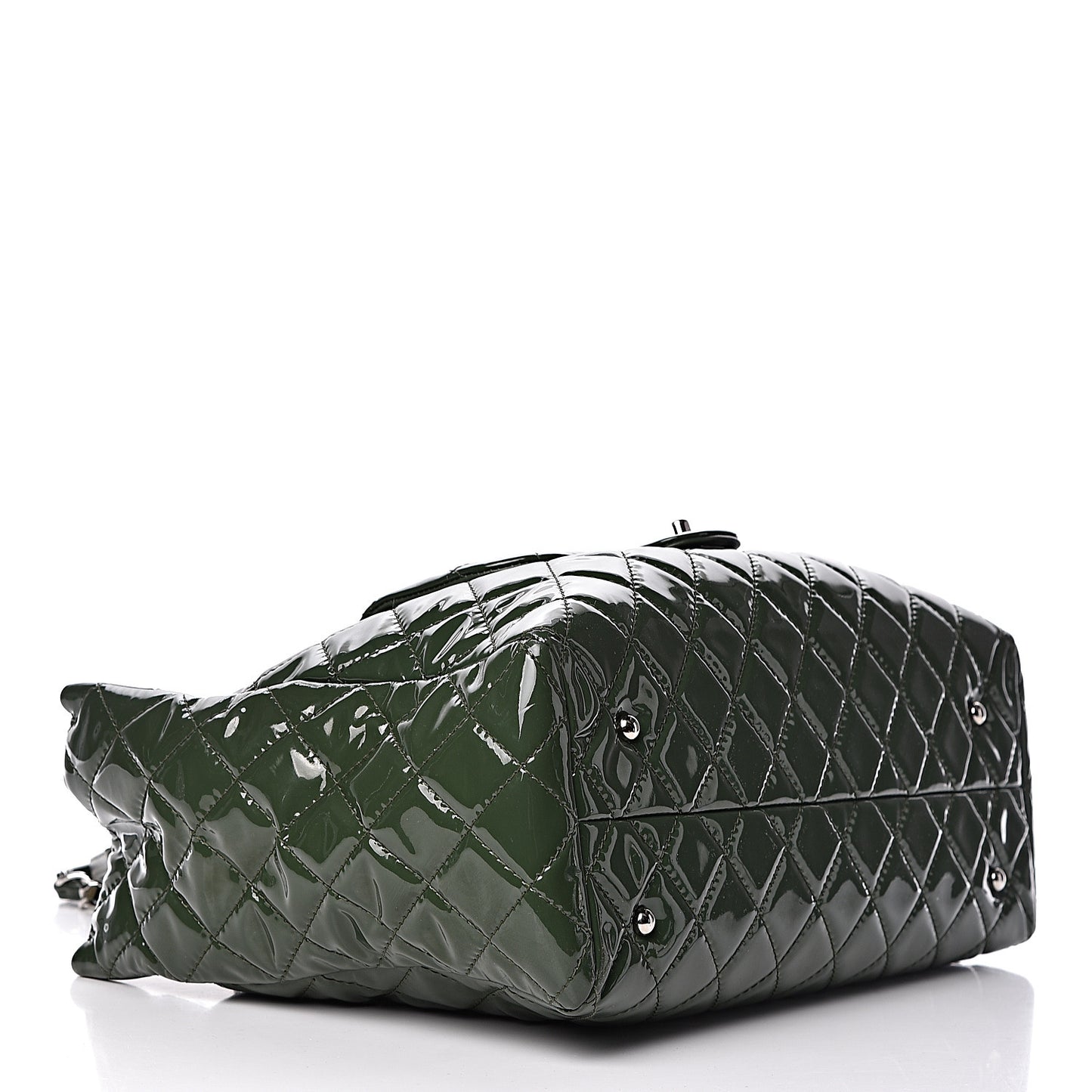Patent Quilted Large Coco Shine Shopping Tote Dark Green