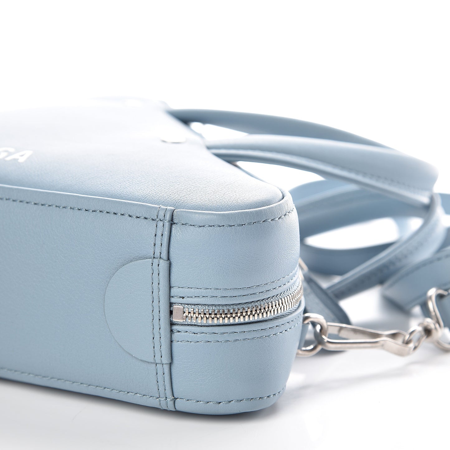 Shiny Day Calfskin Logo XS Triangle Duffle Grey Blue White