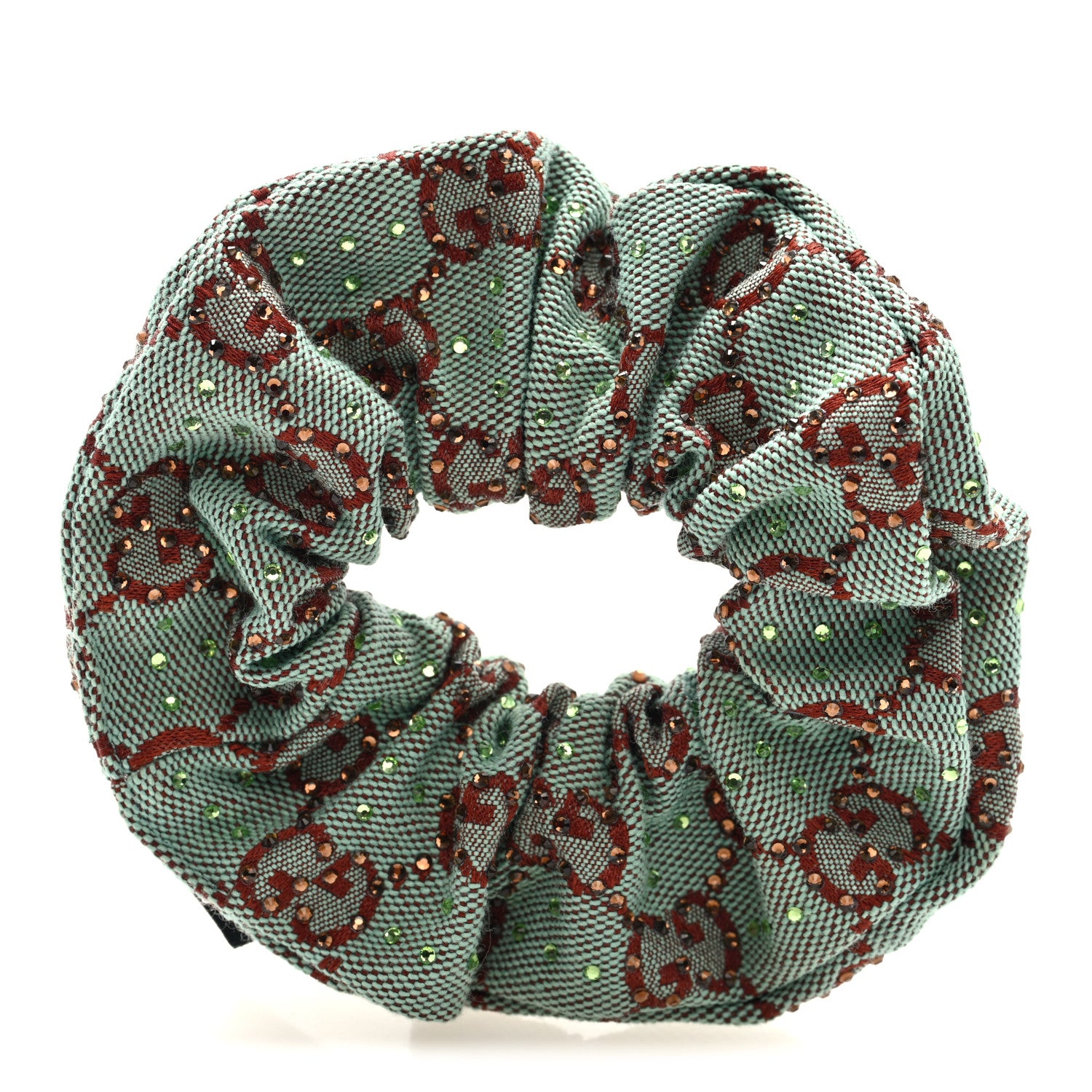 Gucci GG Canvas Crystal Monogram Scrunchie Hair Tie Bluette Red 1 of 4