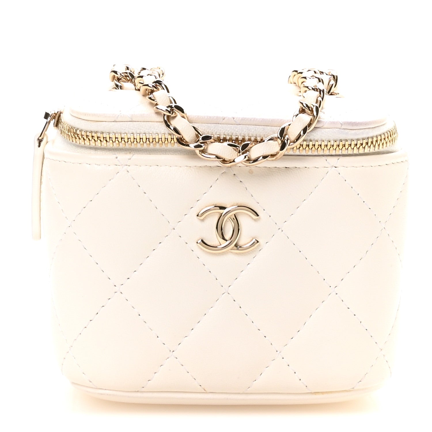 Chanel Lambskin Quilted Mini Camellia Bow Vanity Case With Chain White 1 of 11