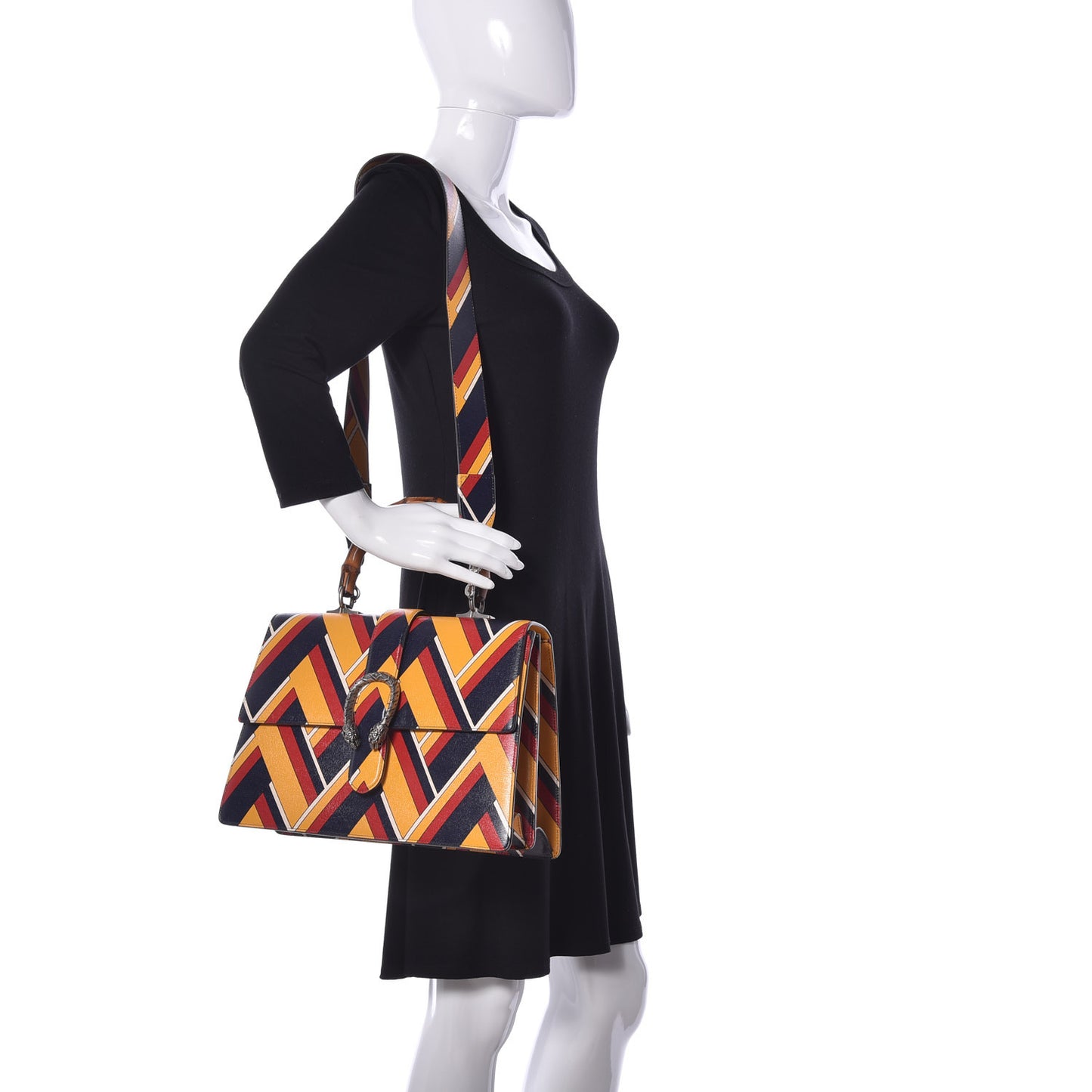 Calfskin Bamboo Chevron Print Large Dionysus Top Handle Bag Crop Rosso Blue White
