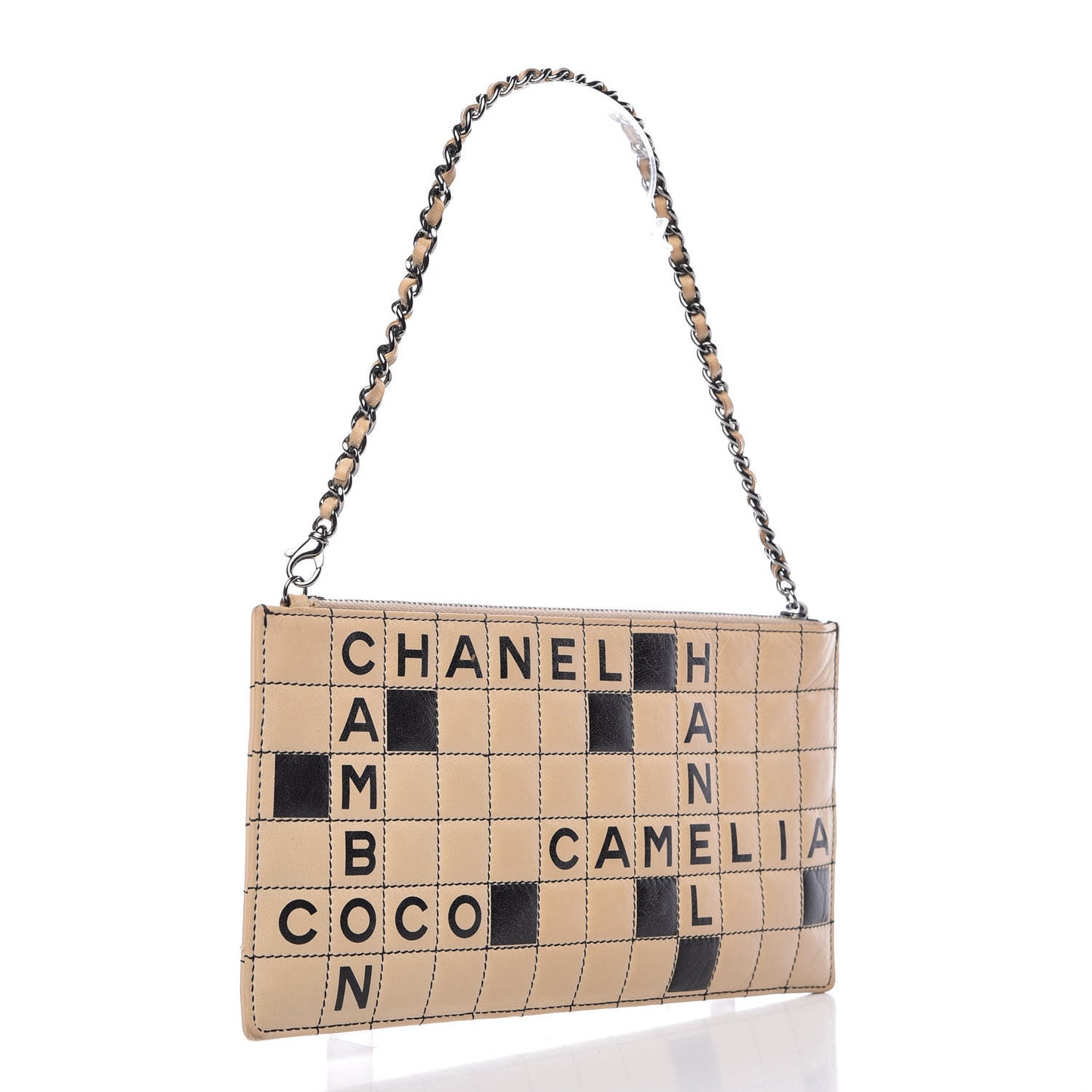 Lambskin Crossword Pochette Beige Black