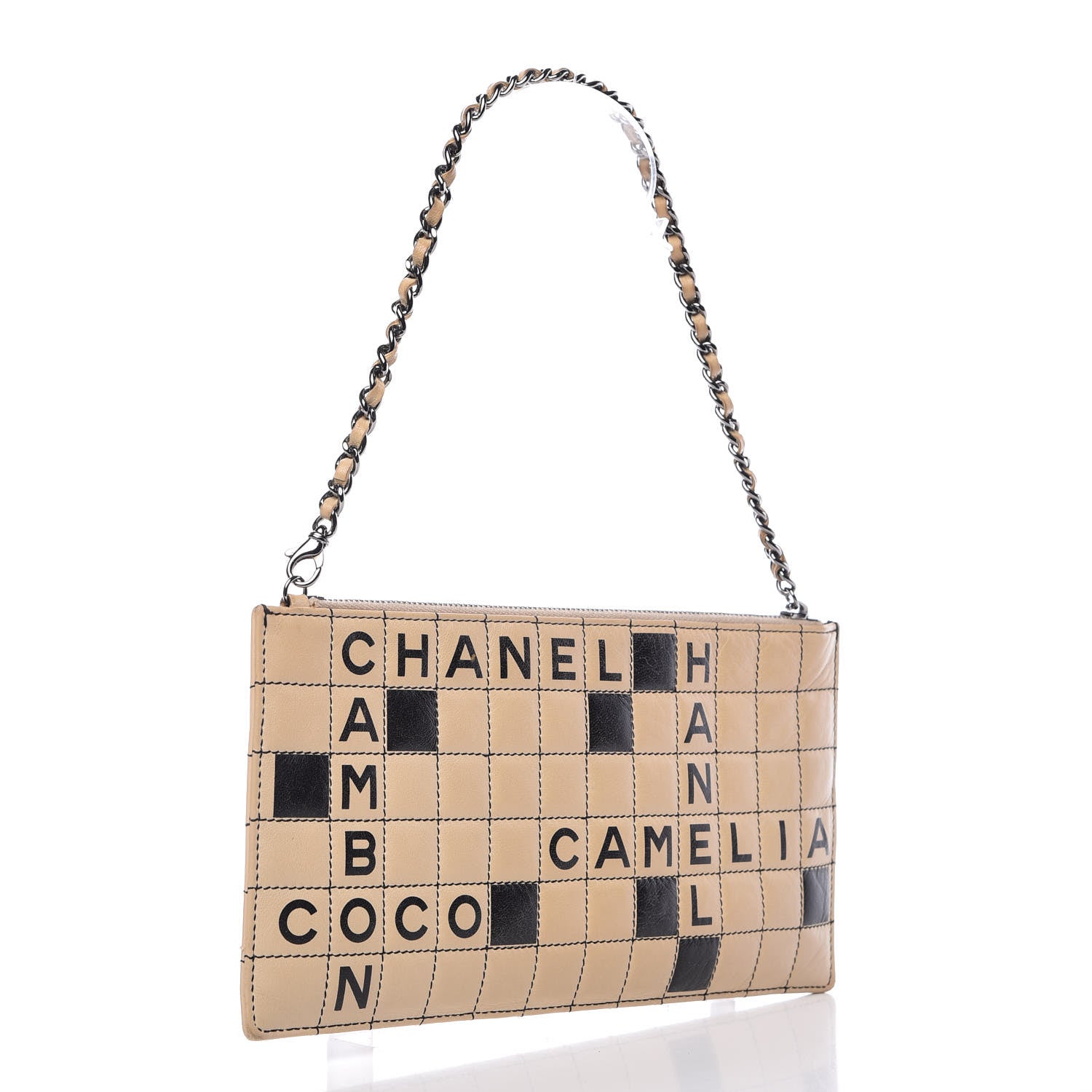 Chanel Lambskin Crossword Pochette Beige Black 3 of 9