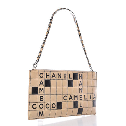 Chanel Lambskin Crossword Pochette Beige Black 3 of 9