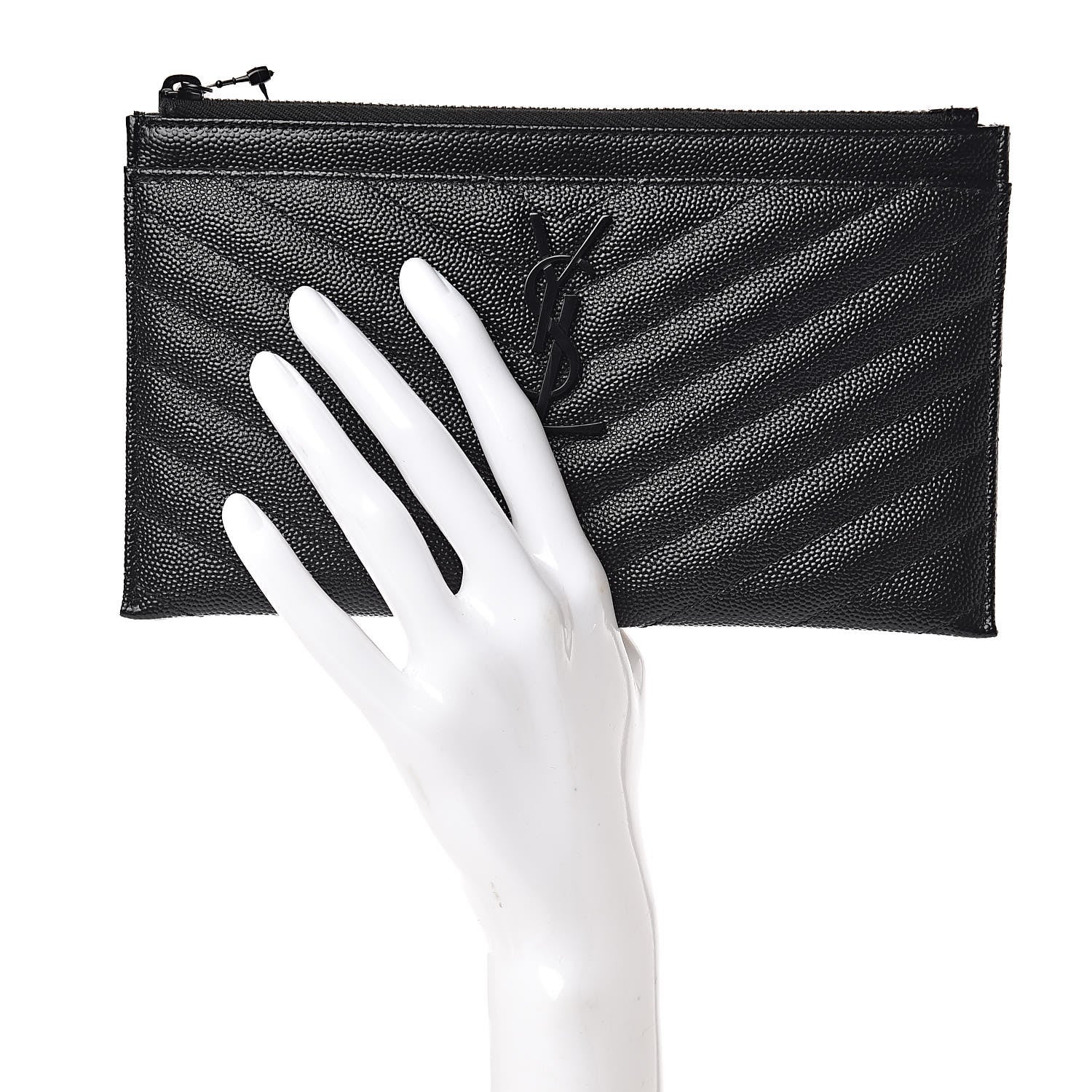 Saint Laurent Grain De Poudre Chevron Monogram Bill Pouch Black 2 of 7