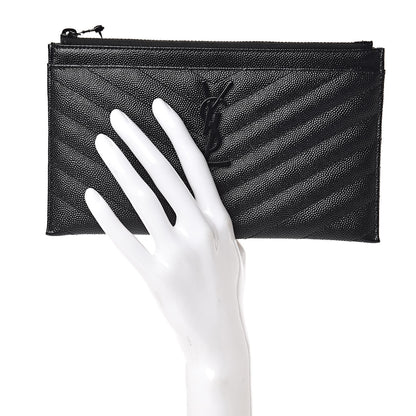 Saint Laurent Grain De Poudre Chevron Monogram Bill Pouch Black 2 of 7