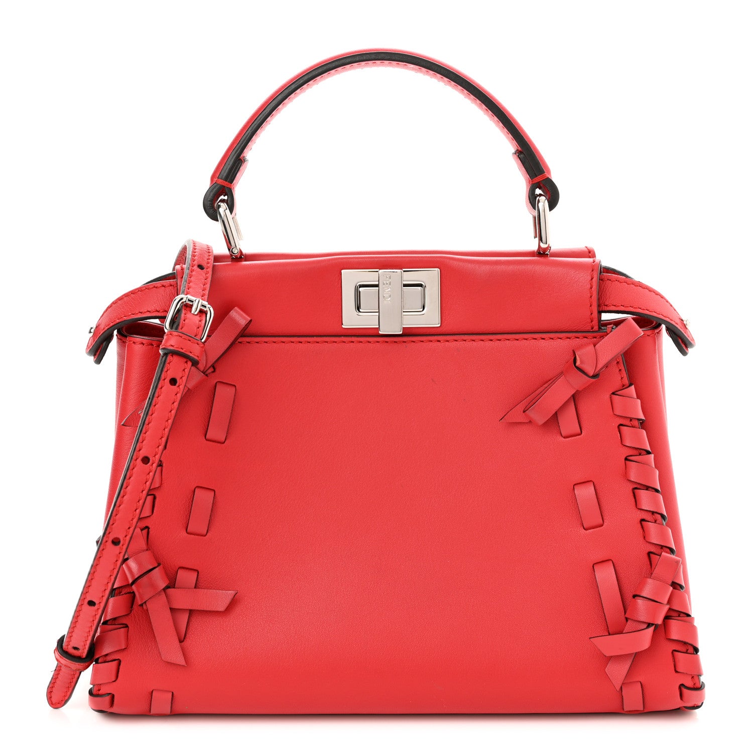 Fendi Vitello Seta Century Nappa Whipstitch Mini Peekaboo Iconic Satchel Fiamma 1 of 10