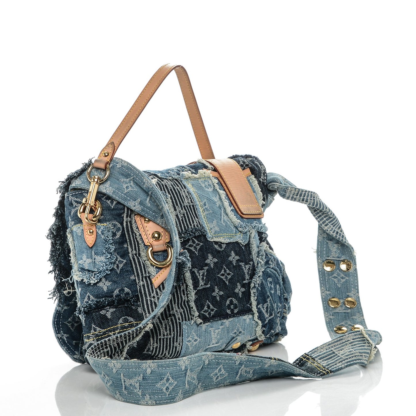 Denim Patchwork Posty Messenger Bag Blue