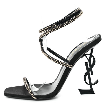 Saint Laurent Crepe Satin Strass Opyum 110 Sandals 38 Black 1 of 10