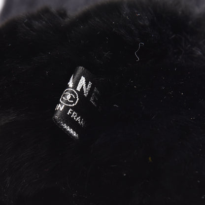 Chanel Orylag Rabbit Fur Lambskin Fingerless Gloves 7 Black 3 of 4