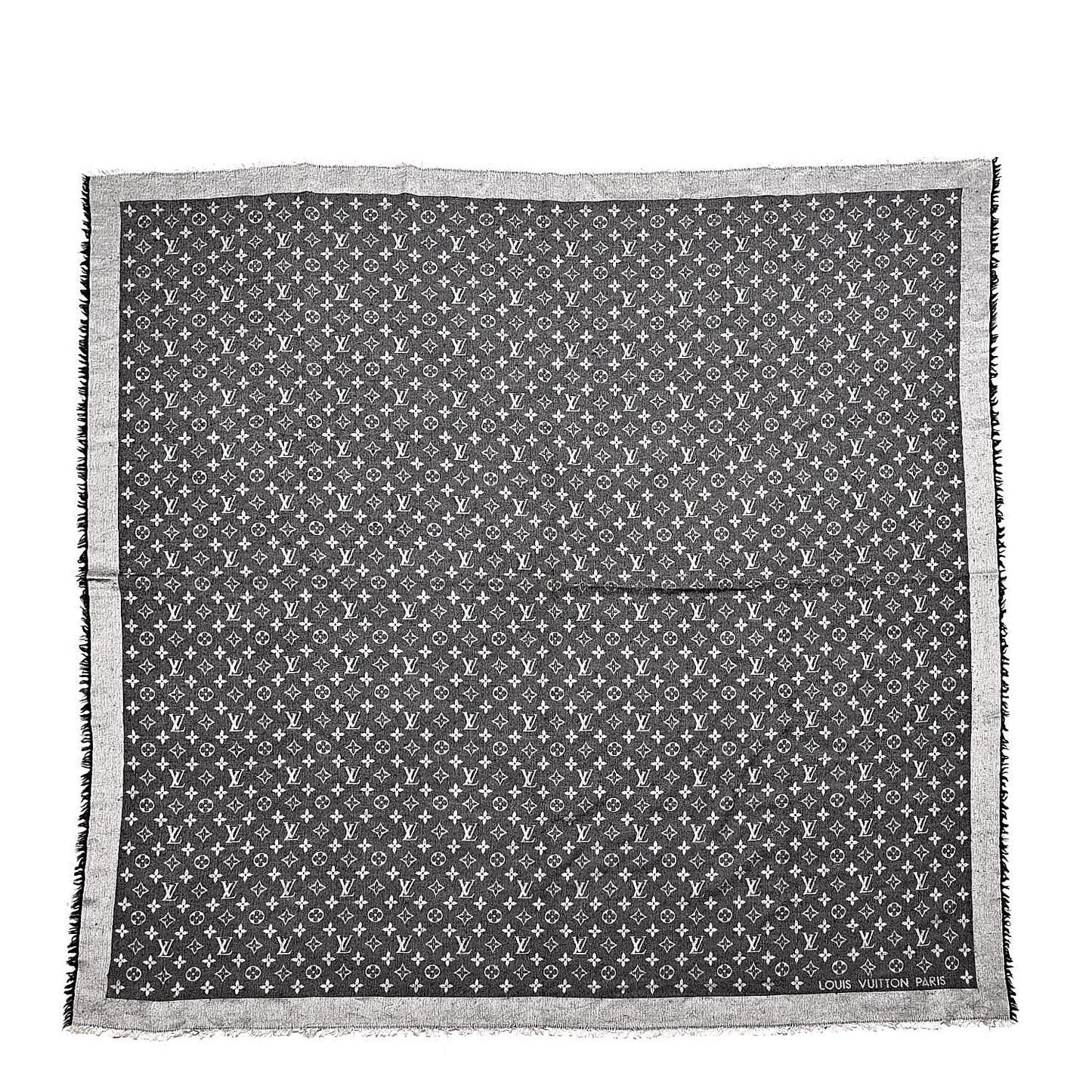 Wool Silk Monogram Denim Shawl Black