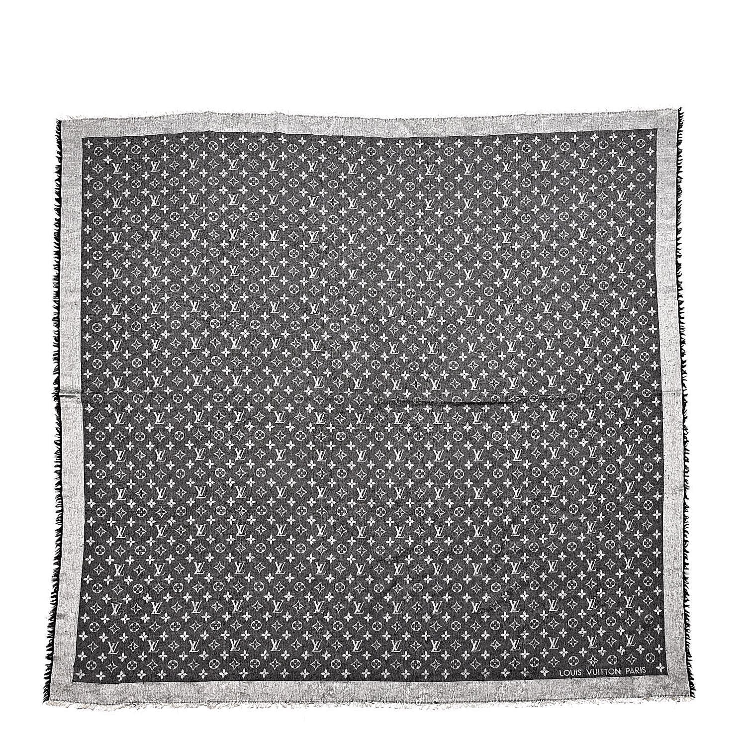 Louis Vuitton Wool Silk Monogram Denim Shawl Black 1 of 8