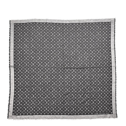 Louis Vuitton Wool Silk Monogram Denim Shawl Black 1 of 8