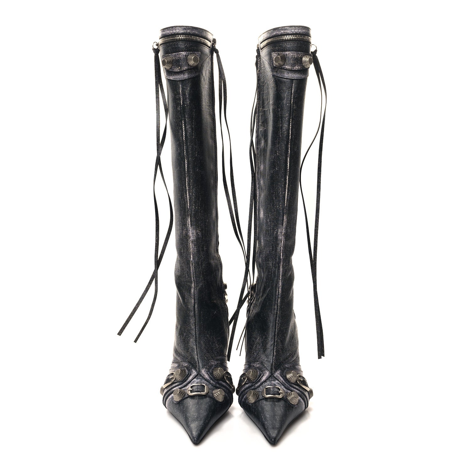 Balenciaga Nappa Denim Printed Cagole 90mm Boots 40 Black 2 of 7
