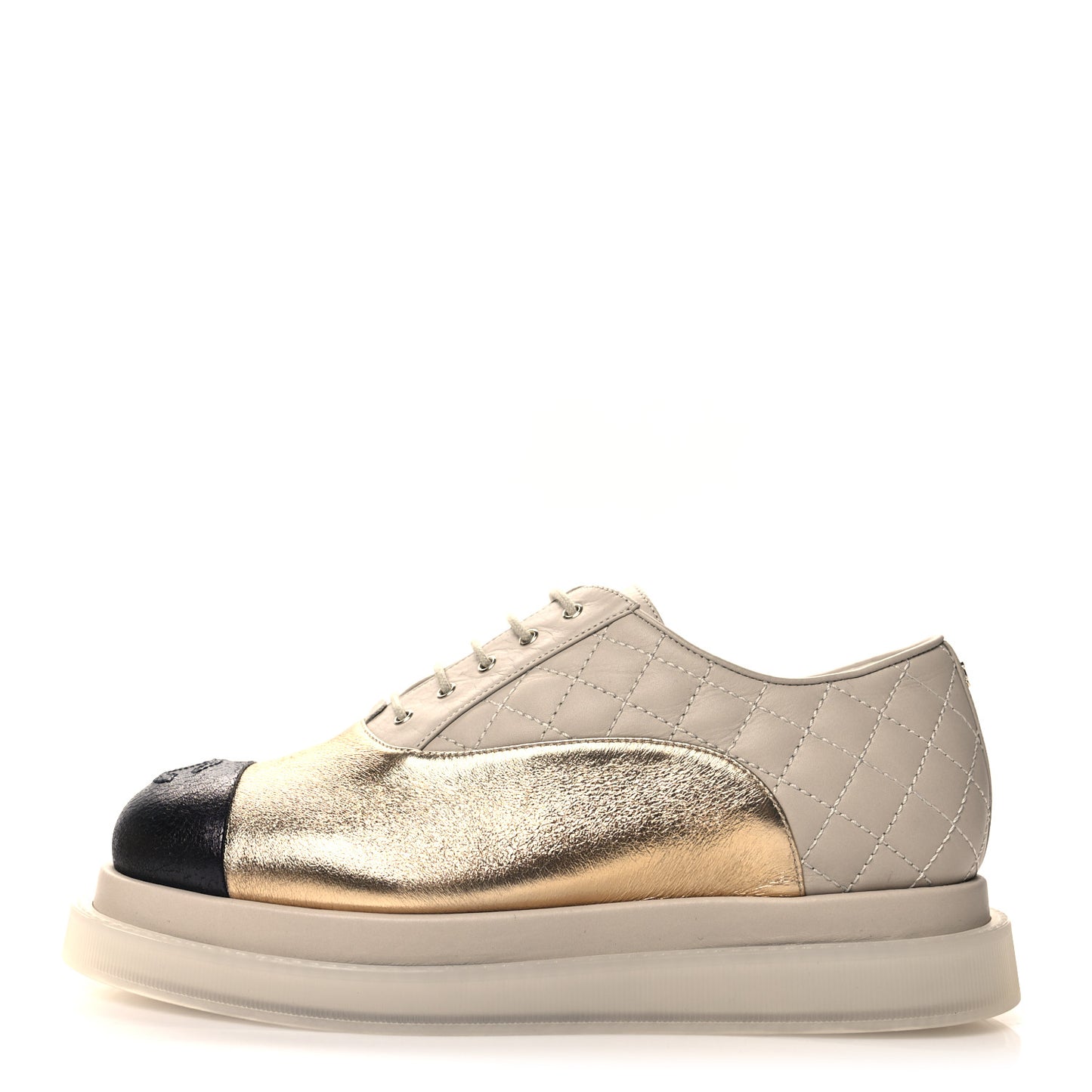 Metallic Lambskin Platform Sneakers 36 Beige Black Gold