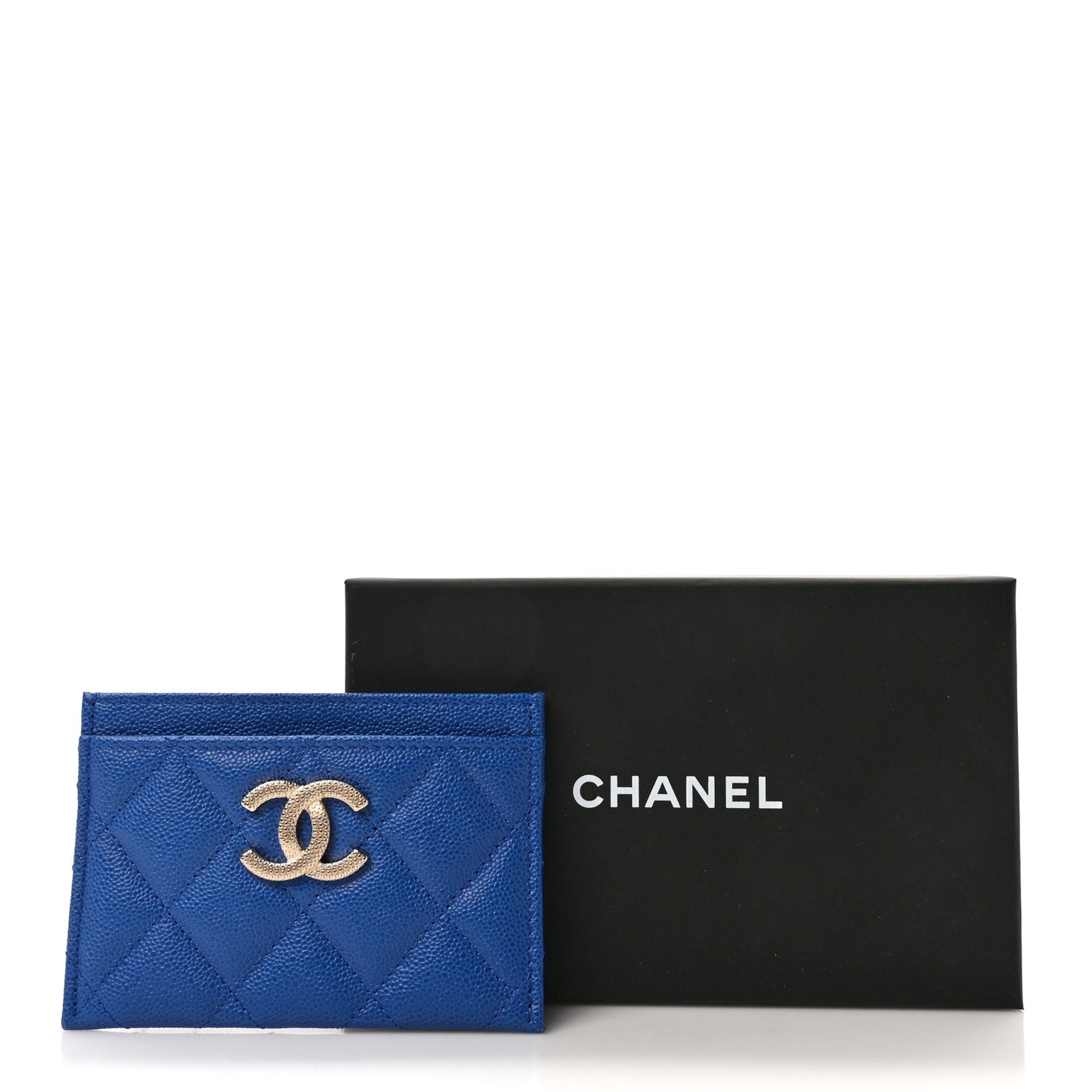 Caviar Quilted Studded CC Card Holder Blue