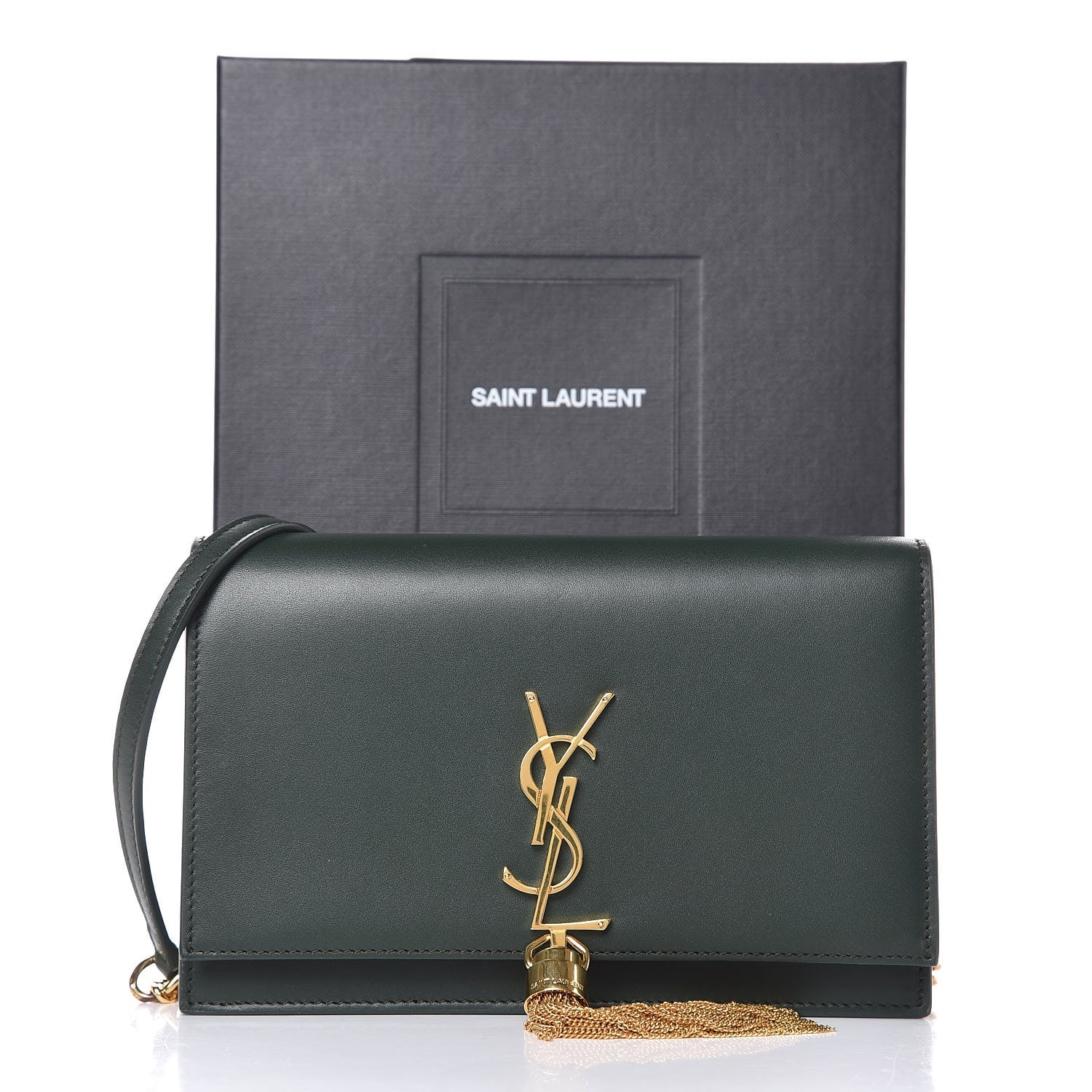 Saint Laurent Smooth Calfskin Classic Monogram Kate Tassel Chain Wallet Dark Leaf 7 of 7
