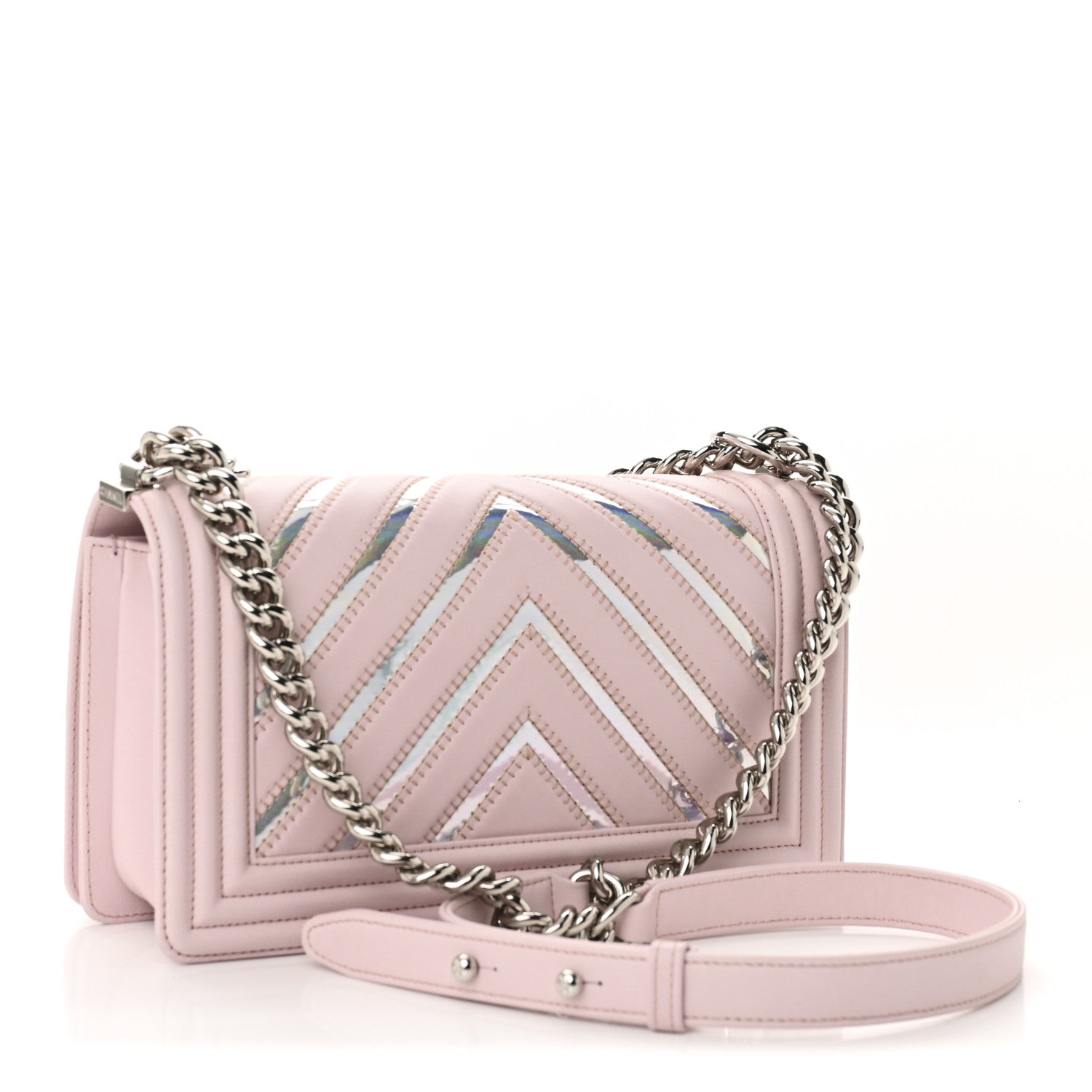 Chanel Lambskin Iridescent PVC Chevron Quilted Medium Boy Flap Pink Silver 3 of 11