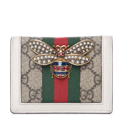 Gucci GG Supreme Monogram Web Queen Margaret Card Case Wallet Beige Mystic White 1 of 12