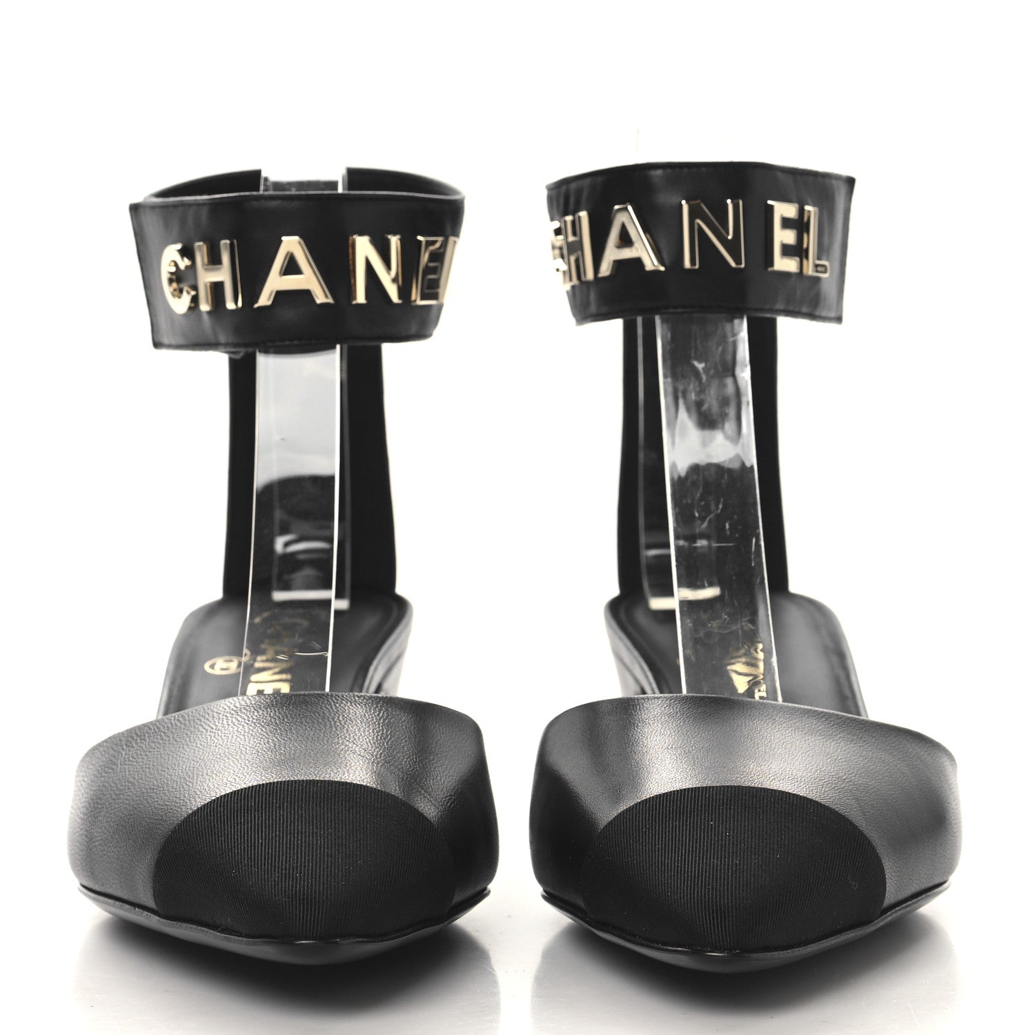 Chanel Lambskin Grosgrain Cap Toe Logo Ankle Strap Pumps 39 Black 3 of 10