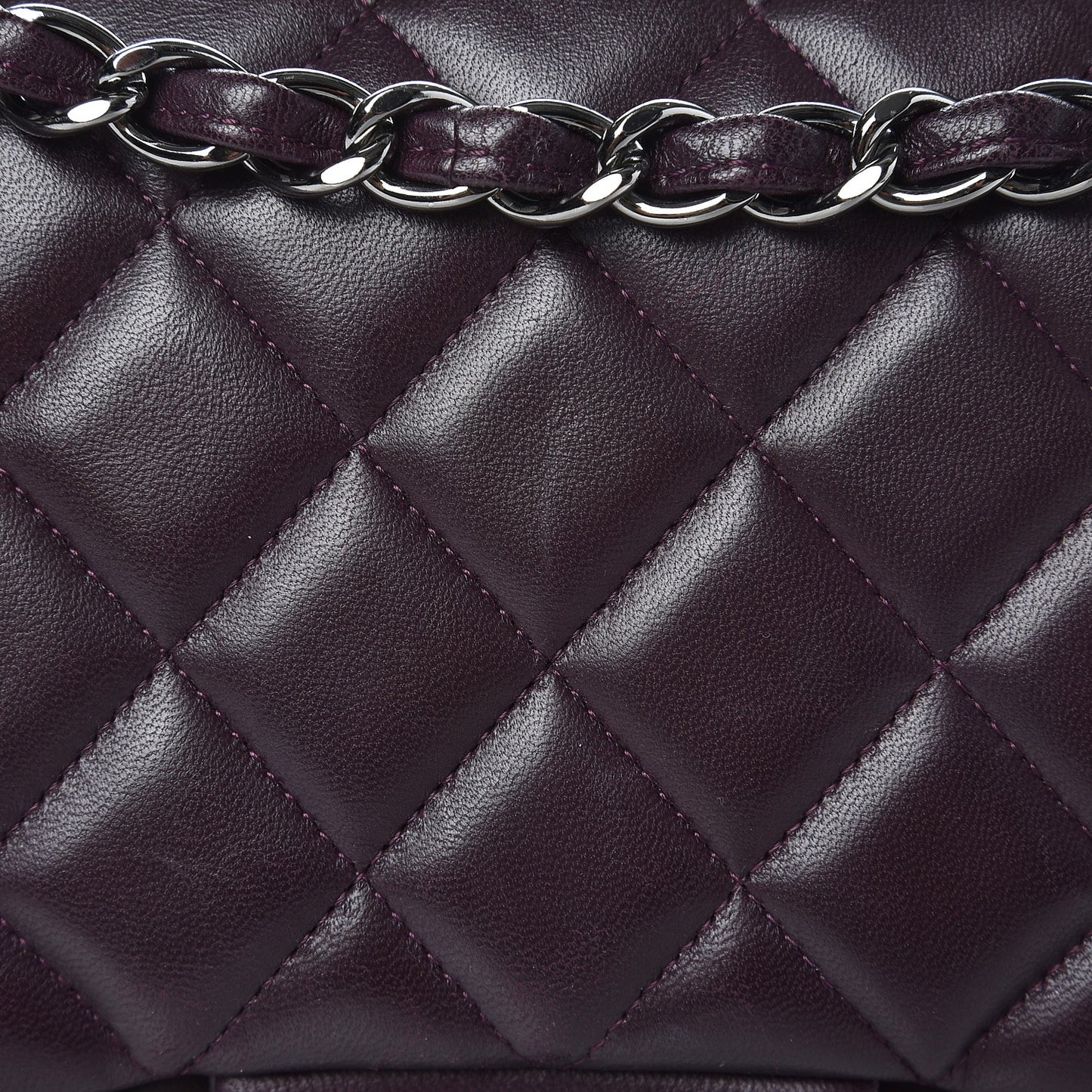 Lambskin Quilted Jumbo Double Flap Dark Purple