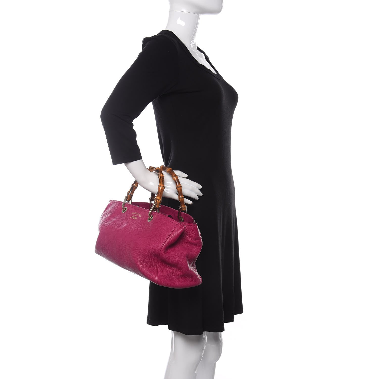 Gucci Pebbled Calfskin Medium Bamboo Shopper Tote Bright Bougainvillea 2 of 12