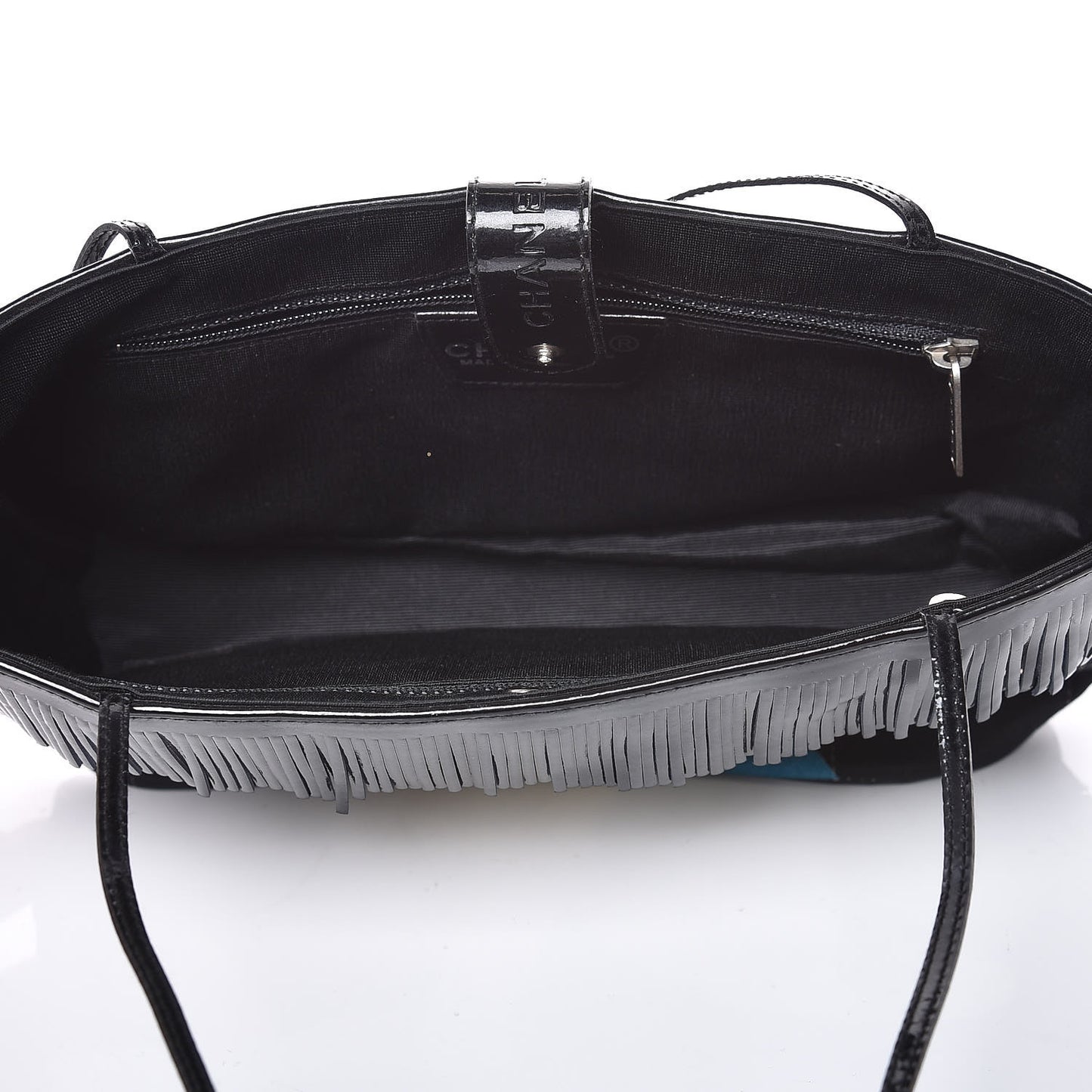 Canvas Patent Fringe Tote Black