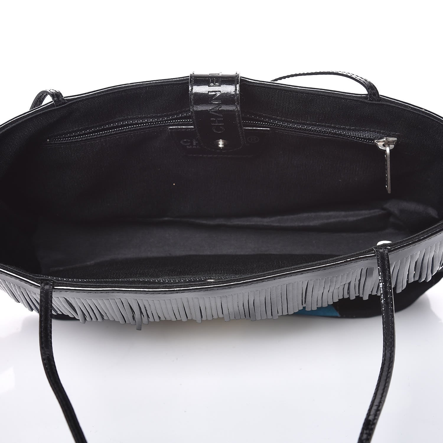 Chanel Canvas Patent Fringe Tote Black 5 of 8