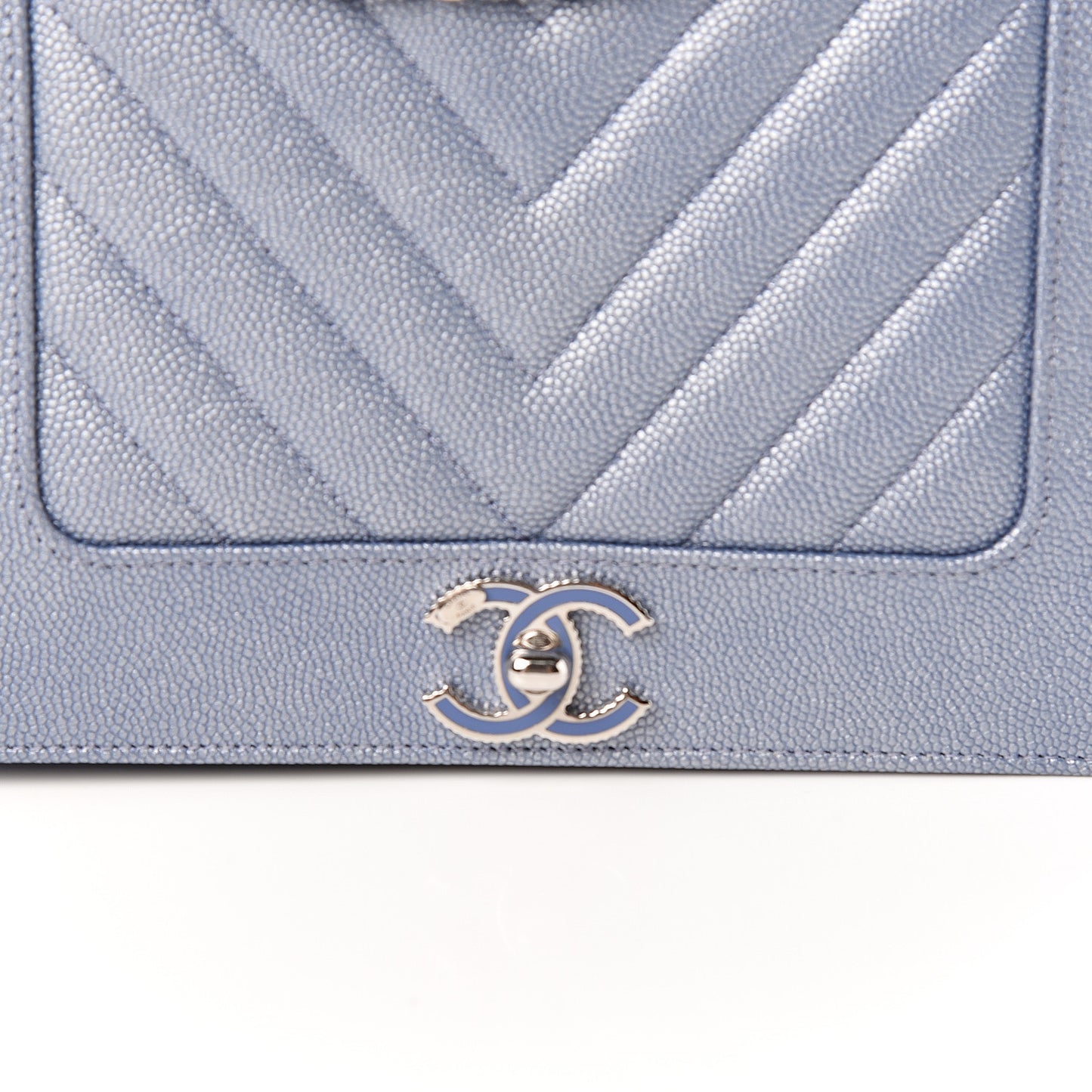 Metallic Caviar Chevron Quilted Vintage Mademoiselle Wallet On Chain WOC Blue