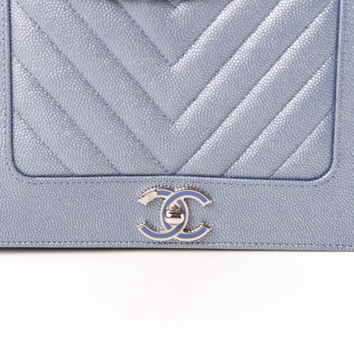 Chanel Metallic Caviar Chevron Quilted Vintage Mademoiselle Wallet On Chain WOC Blue 10 of 11