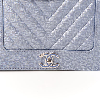 Chanel Metallic Caviar Chevron Quilted Vintage Mademoiselle Wallet On Chain WOC Blue 10 of 11