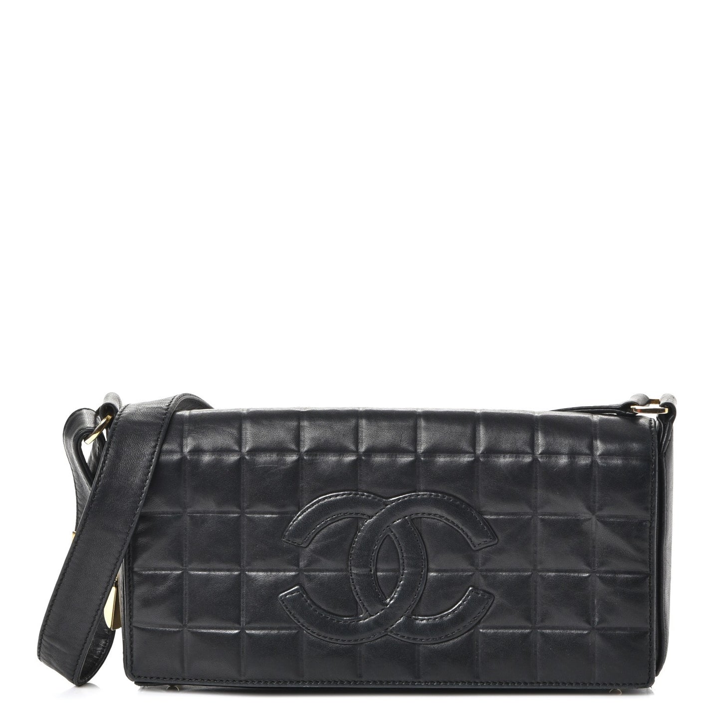 Lambskin Quilted CC Chocolate Bar Flap Black