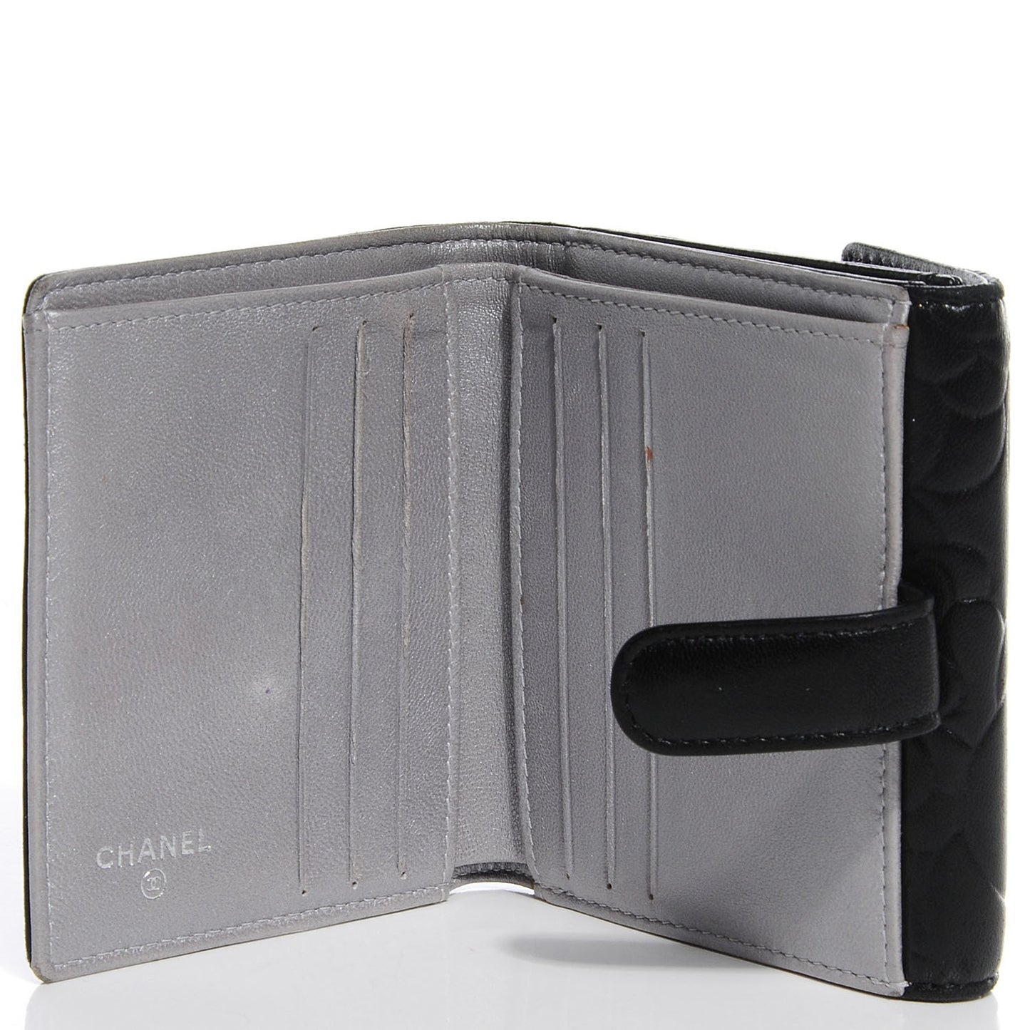 Lambskin Camellia French Wallet Black
