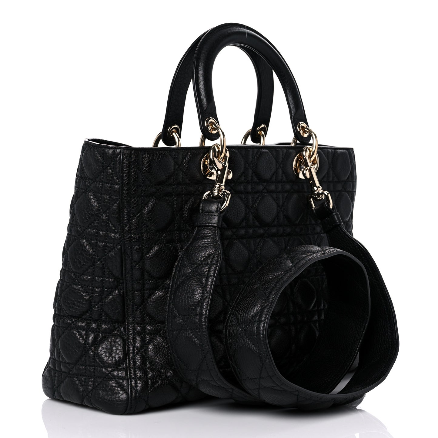 Grained Calfskin Cannage Large Supple Lady Dior Black