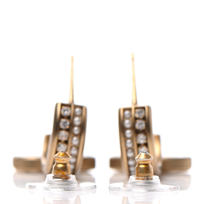 Chanel Crystal Pearl CC Hoop Drop Earrings Gold 3 of 4