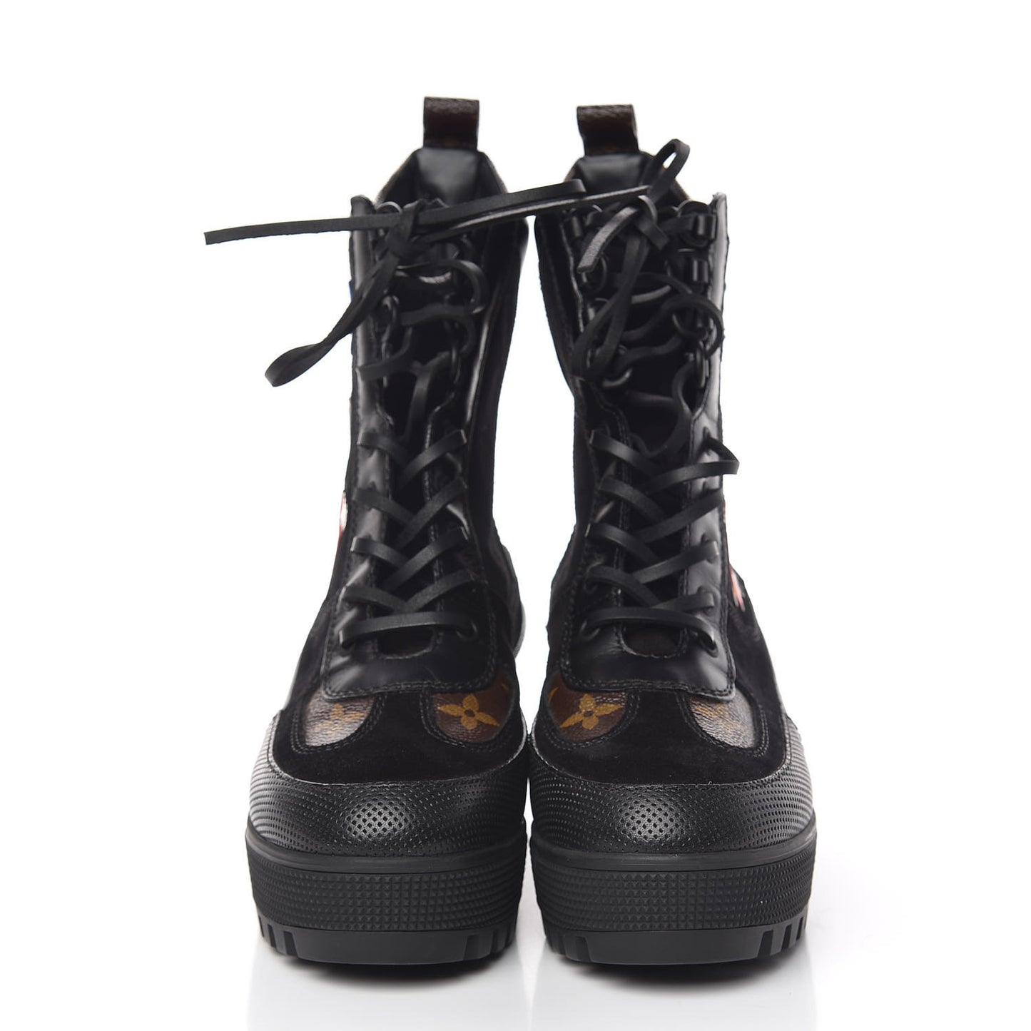 Suede Calfskin Monogram LV Black Heart Laureate Platform Desert Boots 36.5 Black