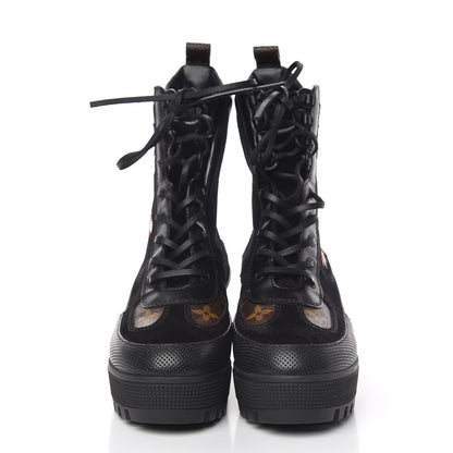 Louis Vuitton Suede Calfskin Monogram LV Black Heart Laureate Platform Desert Boots 36.5 Black 2 of 8