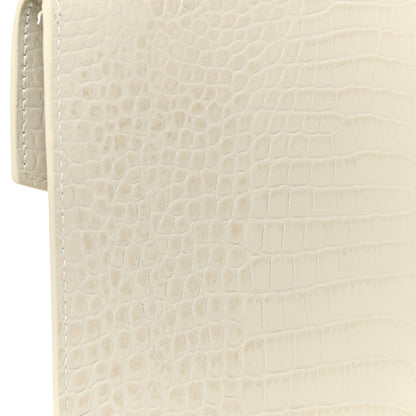 Saint Laurent Calfskin Crocodile Embossed Uptown Monogram Pouch Crema Soft 12 of 14